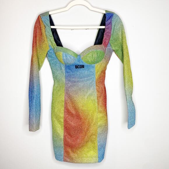 GCDS Rainbow Glitter Party Mini Dress Size Small